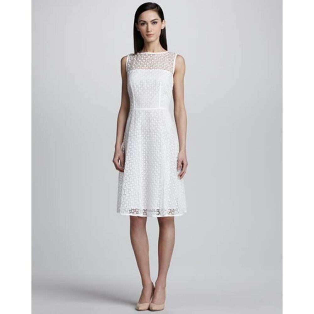 Escada White Lace Cut Out A-Line Dress Knee Length Tank Womens Small Bridal 34